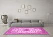 Machine Washable Medallion Pink Traditional Rug in a Living Room, wshtr1072pnk