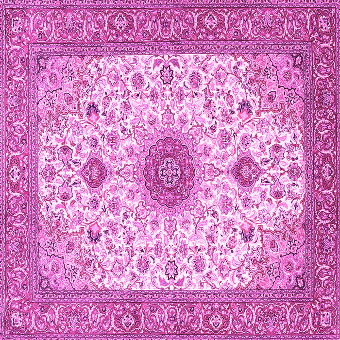 Square Machine Washable Medallion Pink Traditional Rug, wshtr1072pnk