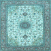 Square Machine Washable Medallion Light Blue Traditional Rug, wshtr1072lblu