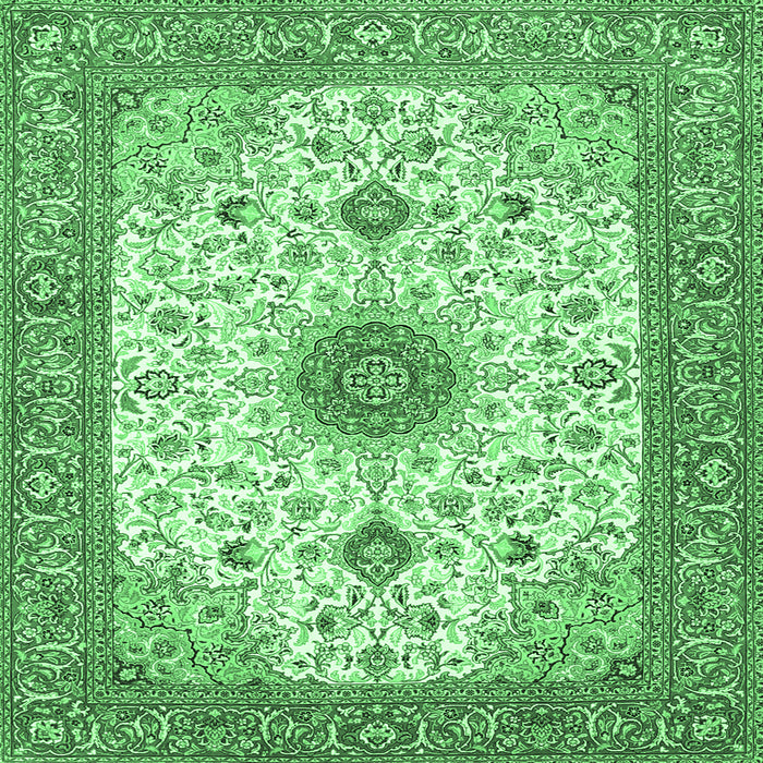 Square Machine Washable Medallion Emerald Green Traditional Area Rugs, wshtr1072emgrn