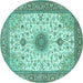 Round Machine Washable Medallion Turquoise Traditional Area Rugs, wshtr1072turq