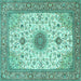 Square Machine Washable Medallion Turquoise Traditional Area Rugs, wshtr1072turq