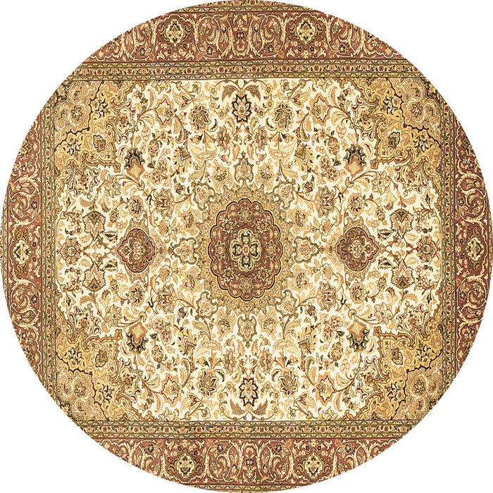 Round Machine Washable Medallion Brown Traditional Rug, wshtr1072brn