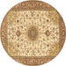 Round Machine Washable Medallion Brown Traditional Rug, wshtr1072brn