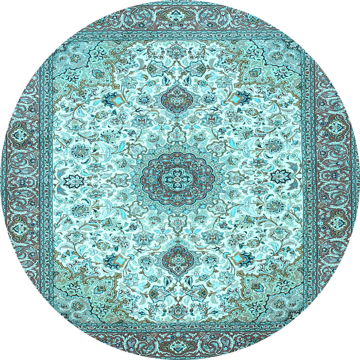 Round Medallion Light Blue Traditional Rug, tr1072lblu
