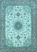 Machine Washable Medallion Light Blue Traditional Rug, wshtr1072lblu