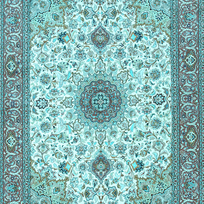 Machine Washable Medallion Light Blue Traditional Rug, wshtr1072lblu