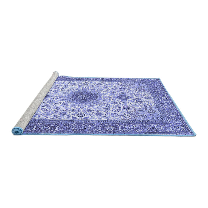 Sideview of Machine Washable Medallion Blue Traditional Rug, wshtr1072blu