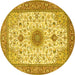 Round Machine Washable Medallion Yellow Traditional Rug, wshtr1072yw