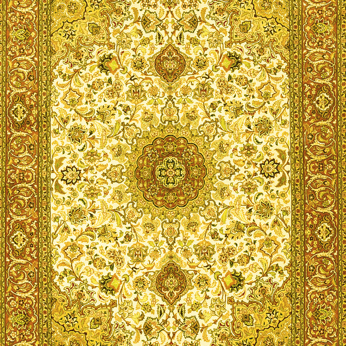 Machine Washable Medallion Yellow Traditional Rug, wshtr1072yw