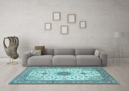 Machine Washable Medallion Light Blue Traditional Rug in a Living Room, wshtr1072lblu