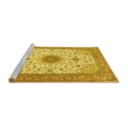 Sideview of Machine Washable Medallion Yellow Traditional Rug, wshtr1072yw