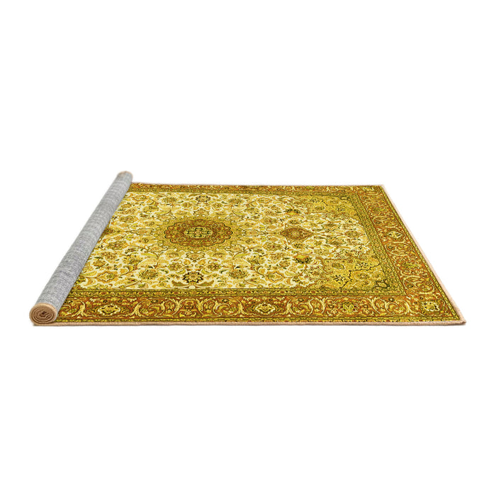 Sideview of Machine Washable Medallion Yellow Traditional Rug, wshtr1072yw