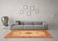 Machine Washable Medallion Orange Traditional Rug, wshtr1072org