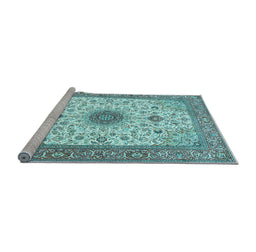 Sideview of Machine Washable Medallion Light Blue Traditional Rug, wshtr1072lblu