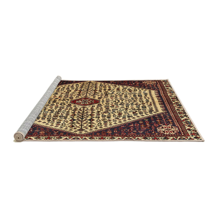 Sideview of Machine Washable Traditional Metallic Gold Rug, wshtr1073