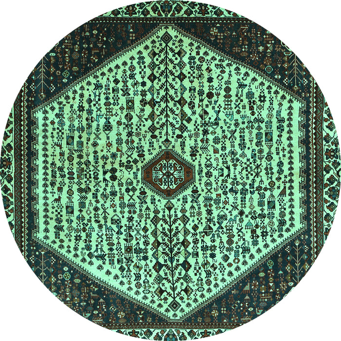 Round Machine Washable Persian Turquoise Traditional Area Rugs, wshtr1073turq