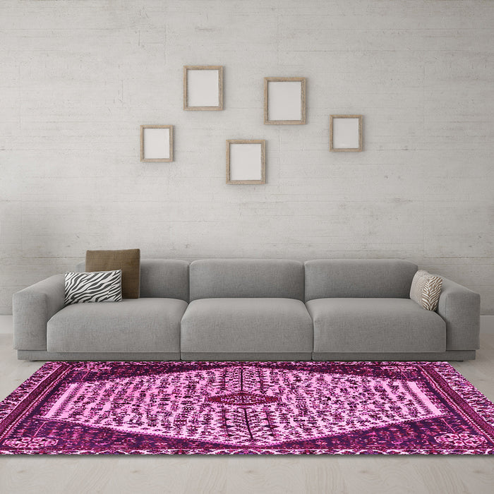 Machine Washable Persian Pink Traditional Rug in a Living Room, wshtr1073pnk