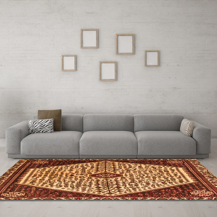 Machine Washable Persian Orange Traditional Area Rugs in a Living Room, wshtr1073org
