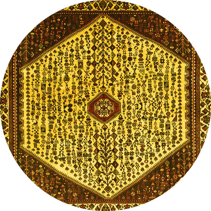Round Machine Washable Persian Yellow Traditional Rug, wshtr1073yw
