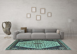 Machine Washable Persian Light Blue Traditional Rug in a Living Room, wshtr1073lblu