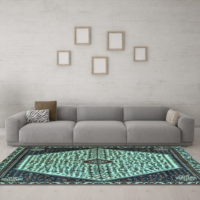 Machine Washable Persian Light Blue Traditional Rug in a Living Room, wshtr1073lblu