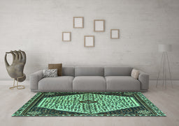 Machine Washable Persian Turquoise Traditional Area Rugs in a Living Room,, wshtr1073turq