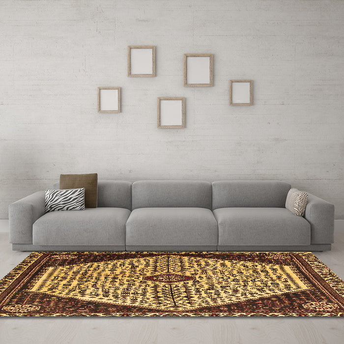 Machine Washable Persian Brown Traditional Rug in a Living Room,, wshtr1073brn