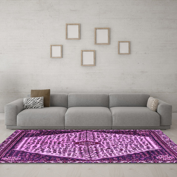 Machine Washable Persian Purple Traditional Area Rugs in a Living Room, wshtr1073pur