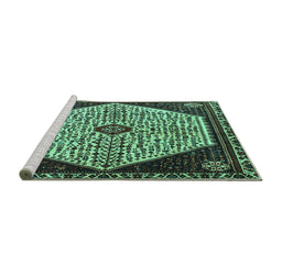 Sideview of Machine Washable Persian Turquoise Traditional Area Rugs, wshtr1073turq