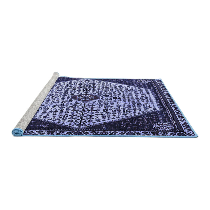 Sideview of Machine Washable Persian Blue Traditional Rug, wshtr1073blu