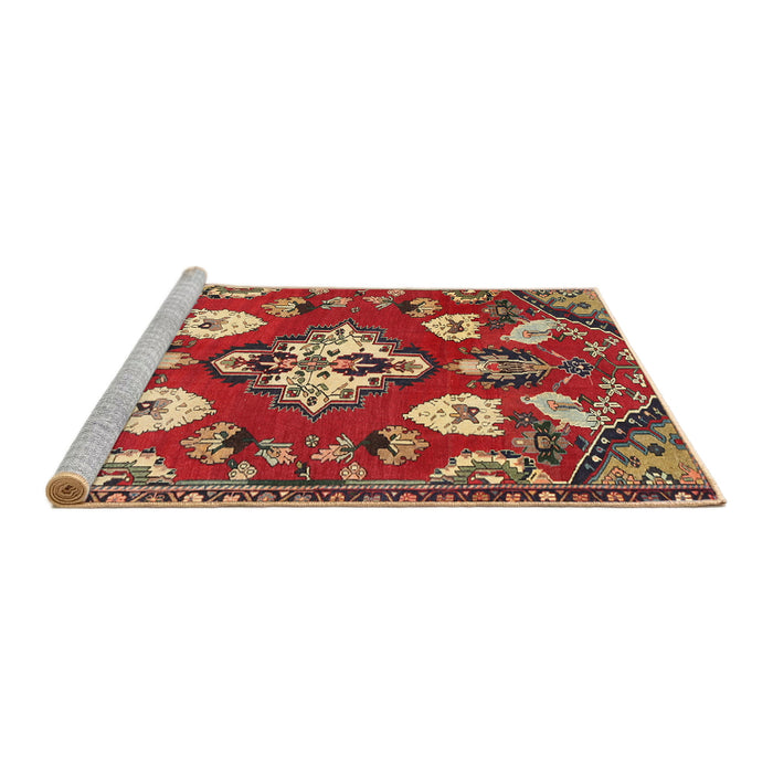 Sideview of Machine Washable Traditional Orange Brown Rug, wshtr1074
