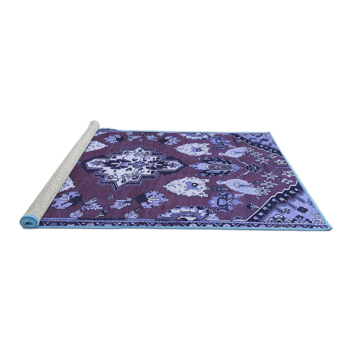 Sideview of Machine Washable Persian Blue Traditional Rug, wshtr1074blu