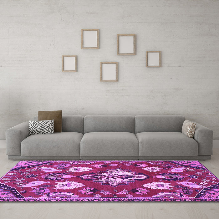 Machine Washable Persian Purple Traditional Area Rugs in a Living Room, wshtr1074pur