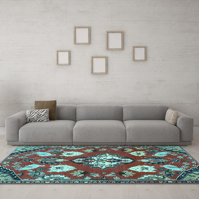 Machine Washable Persian Light Blue Traditional Rug in a Living Room, wshtr1074lblu