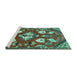 Sideview of Machine Washable Persian Turquoise Traditional Area Rugs, wshtr1074turq