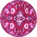 Round Machine Washable Persian Pink Traditional Rug, wshtr1074pnk