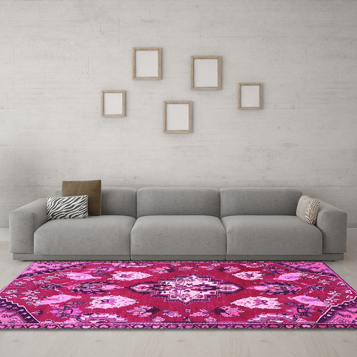 Machine Washable Persian Pink Traditional Rug in a Living Room, wshtr1074pnk