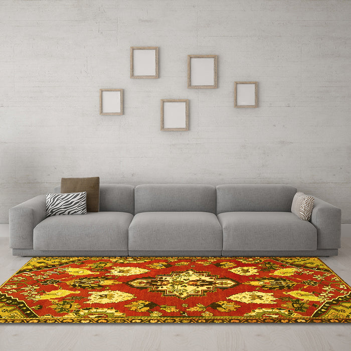 Machine Washable Persian Yellow Traditional Rug in a Living Room, wshtr1074yw