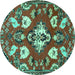 Round Machine Washable Persian Turquoise Traditional Area Rugs, wshtr1074turq