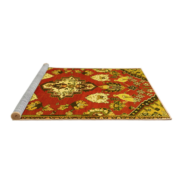 Sideview of Machine Washable Persian Yellow Traditional Rug, wshtr1074yw