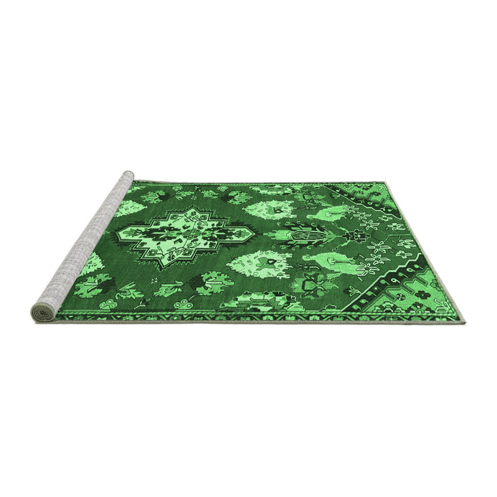 Sideview of Machine Washable Persian Emerald Green Traditional Area Rugs, wshtr1074emgrn