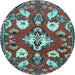 Round Machine Washable Persian Light Blue Traditional Rug, wshtr1074lblu