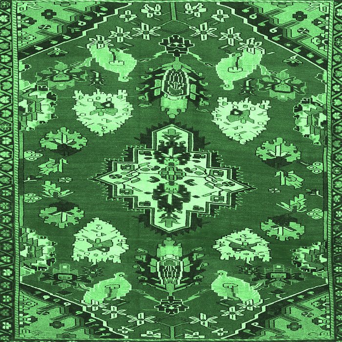 Square Machine Washable Persian Emerald Green Traditional Area Rugs, wshtr1074emgrn