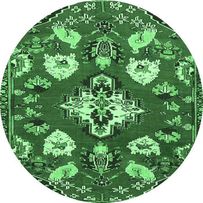Round Machine Washable Persian Emerald Green Traditional Area Rugs, wshtr1074emgrn