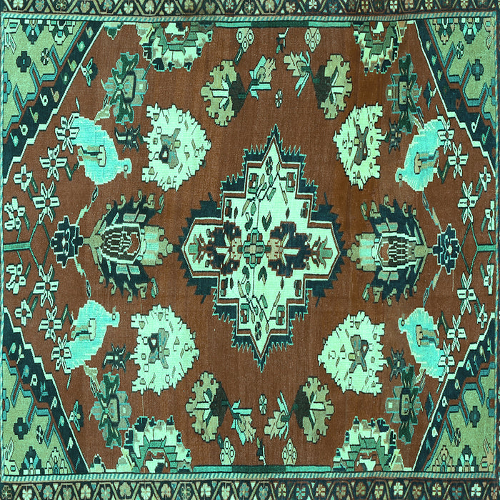 Square Machine Washable Persian Turquoise Traditional Area Rugs, wshtr1074turq