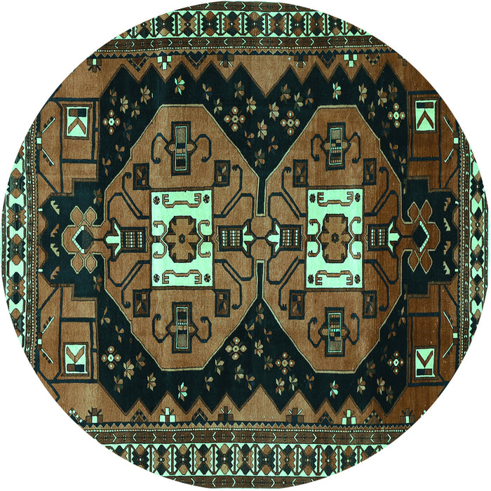 Round Machine Washable Persian Turquoise Traditional Area Rugs, wshtr1075turq