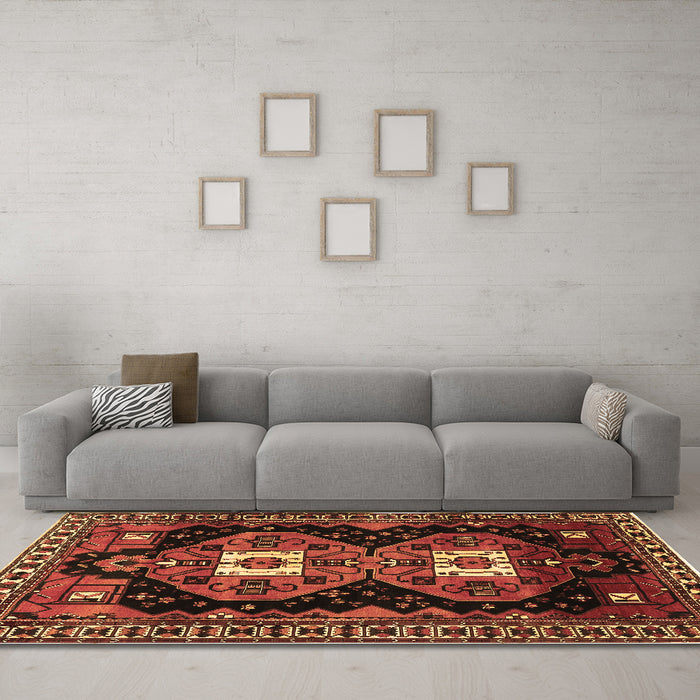 Machine Washable Persian Brown Traditional Rug in a Living Room,, wshtr1075brn