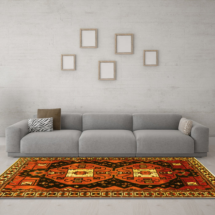 Machine Washable Persian Yellow Traditional Rug in a Living Room, wshtr1075yw