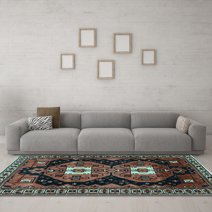 Machine Washable Persian Light Blue Traditional Rug in a Living Room, wshtr1075lblu